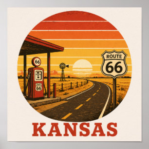 Póster Gasolinera Sunset de la Ruta 66 en Kansas