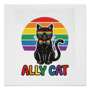 Póster Gata Aliada Arcoíris Orgullo Diseño Camiseta Gato
