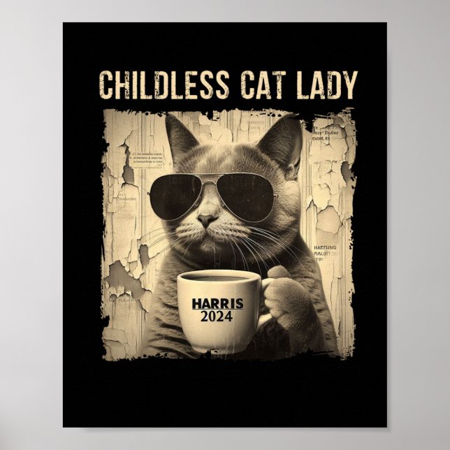 Póster Gata Kamala 2024 Harris - Dama de Gato sin Hijos V (Frente)