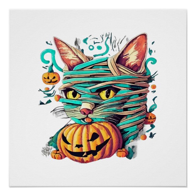 Póster Gata Momia Divertida Halloween (Anverso)