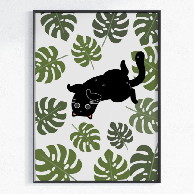 Póster Gata Negra Hojas Tropicales Amante de las Plantas (Subido por el creador)