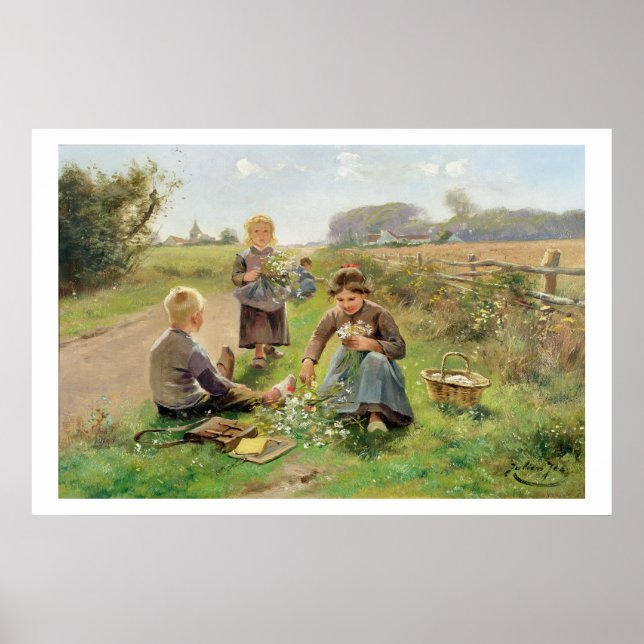Póster Gathering Flowers (oil on canvas) (Frente)
