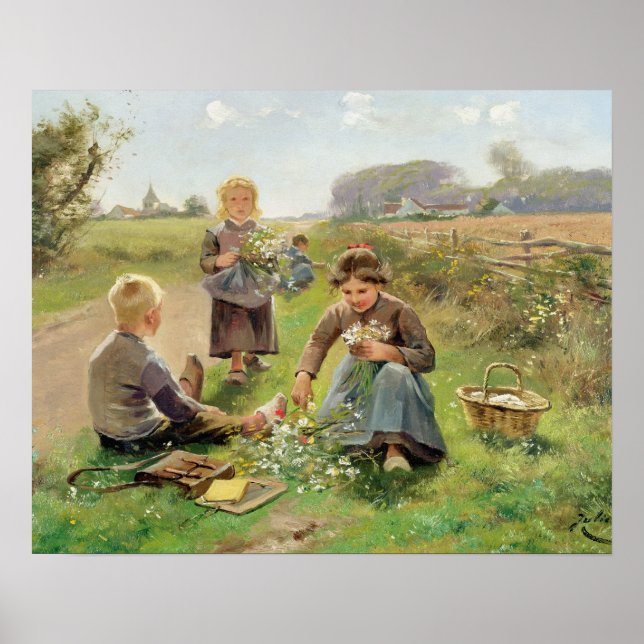 Póster Gathering Flowers (oil on canvas) (Frente)