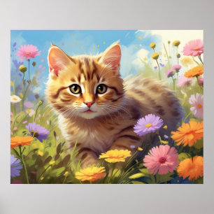 Póster *~*  Gatito 5:4  Campo de Flores Silvestres Gatito