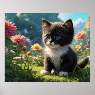 Póster *~* Gatito 5:4 Felino Gatito Tuxedo Dulce