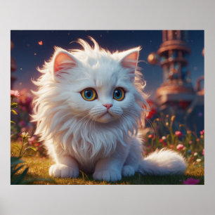 Póster *~* Gatito 5:4 Gatito Blanco Pelo Largo Esponjos