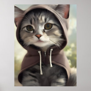 Póster Gatito Adorable con capucha