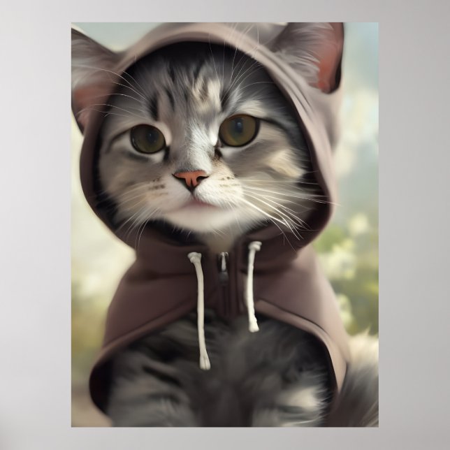 Póster Gatito Adorable con capucha (Frente)