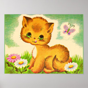 Póster gatito adorable de ojos verdes