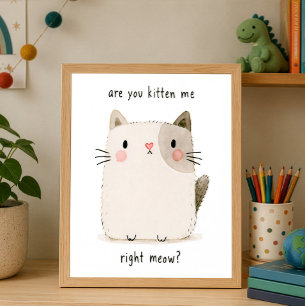 Póster Gatito Adorable Puntal Acuarela Animal Caprichoso