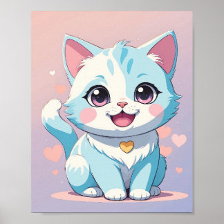 Póster Gatito azul dulce pastel - Poster de guardería ado