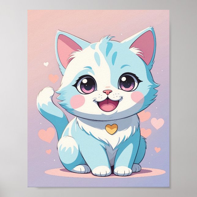 Póster Gatito azul dulce pastel - Poster de guardería ado (Frente)