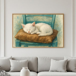 Póster Gatito Blanco Adorable Durmiendo