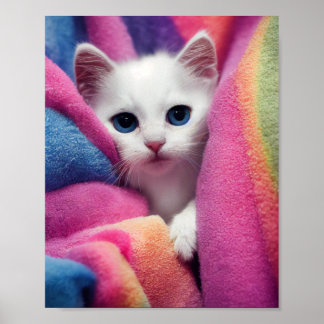 Póster Gatito blanco - Colección de cristales de arcoiris