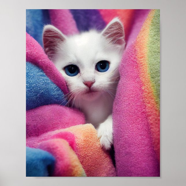 Póster Gatito blanco - Colección de cristales de arcoiris (Frente)