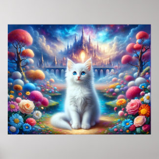 Póster Gatito blanco con fantasía mística