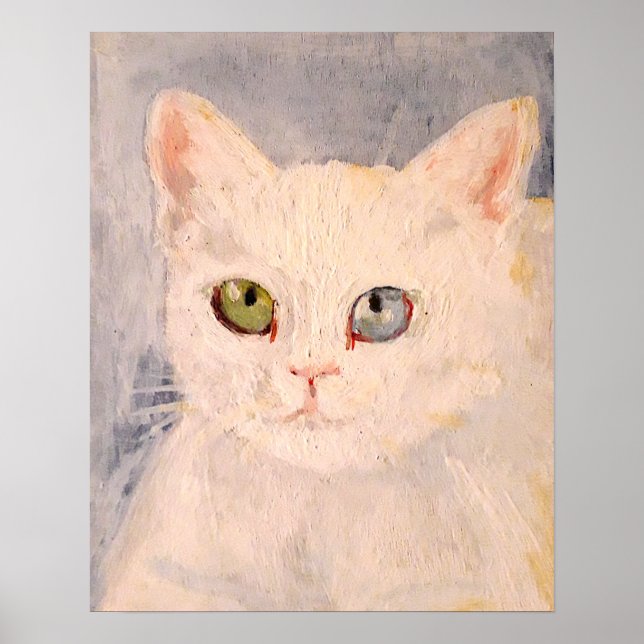 Póster Gatito blanco con ojos azules y Poster de ojos ver (Frente)
