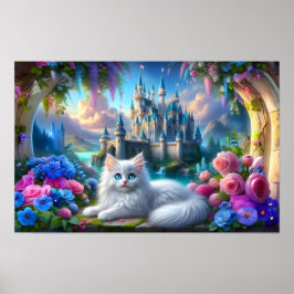 Póster Gatito blanco en el reino de la fantasía mágica