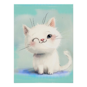 Póster Gatito blanco lindo