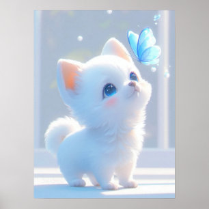Póster Gatito blanco lindo