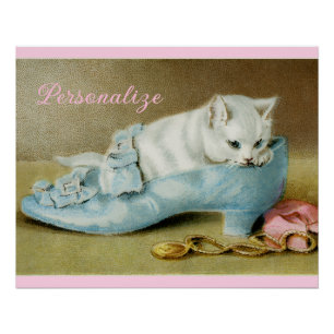 Póster Gatito blanco vintage lindo en un zapato de satén