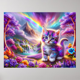 Póster Gatito caprichoso en un paisaje fantástico surreal