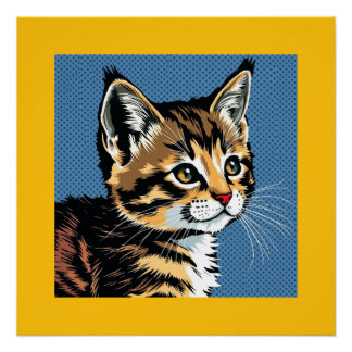 Póster Gatito colorido con azul y amarillo
