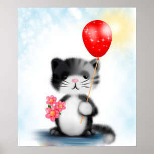 Póster Gatito con globo