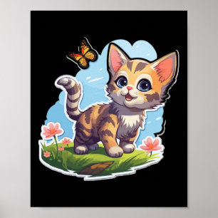 Póster Gatito Con Ojos Azules Y Mariposa Verano Perfecto