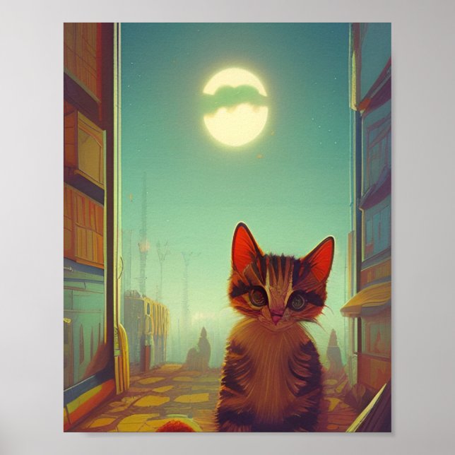 Póster Gatito con ojos grandes y sombra de efecto dominan (Frente)