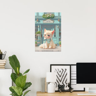 Póster Gatito con sabor suave y azul en pastelería
