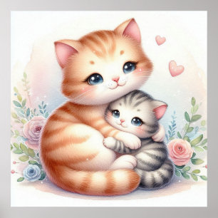 Póster Gatito con su Mamá