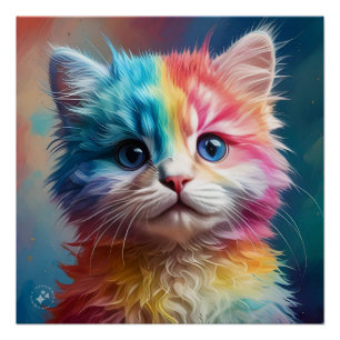 Póster Gatito de color arcoiris
