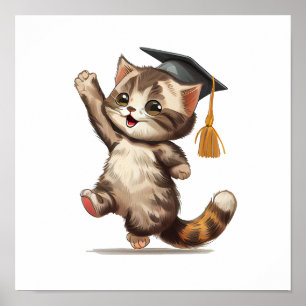 Póster gatito de graduación feliz