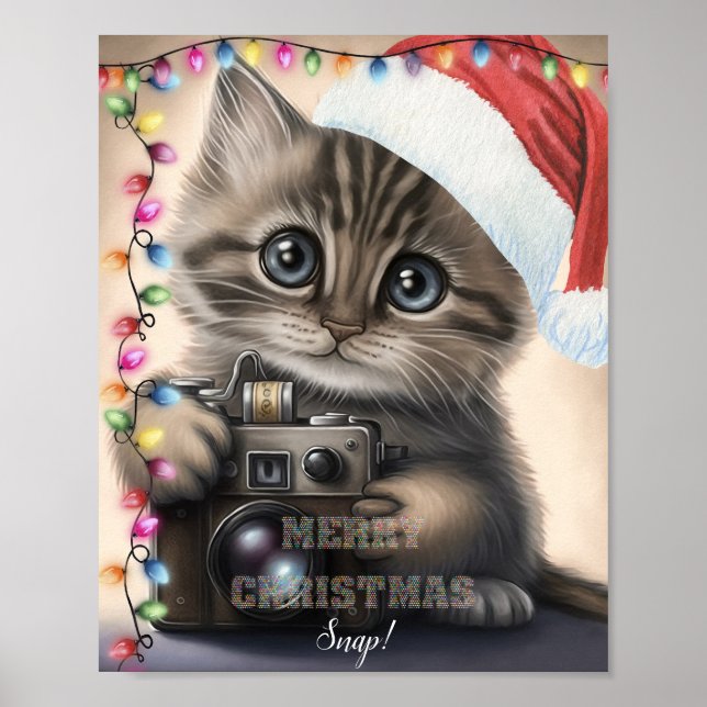 Póster Gatito de Navidades con cámara (Frente)