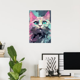 Póster Gatito de ojos azules místicos | Gato lindo