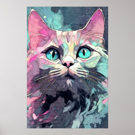 Póster Gatito de ojos azules místicos | Gato lindo