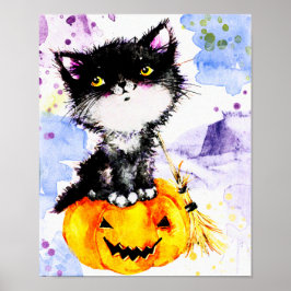 Póster Gatito de Tuxedo sobre calabaza