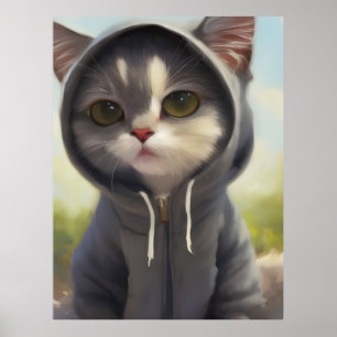Póster Gatito en una hoodie