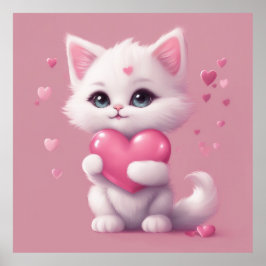 Póster Gatito Fluffy White Love