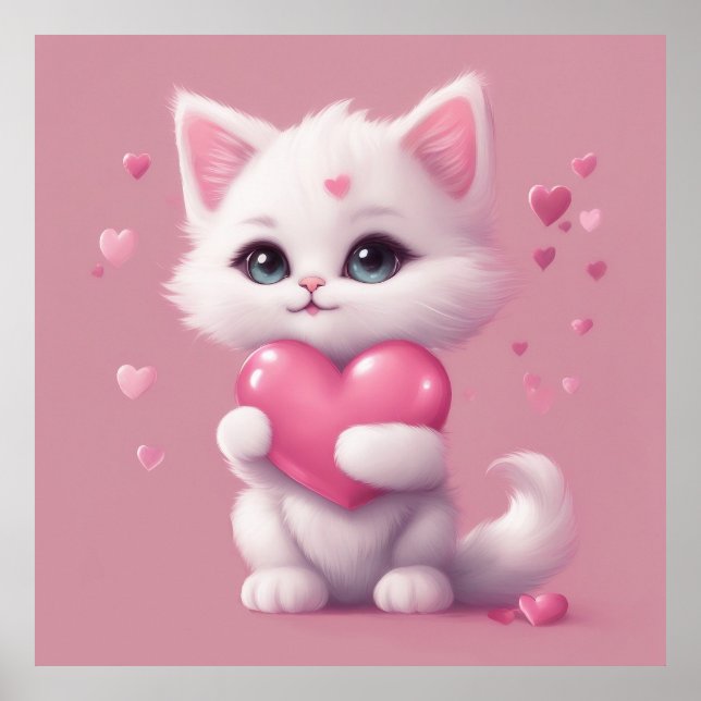 Póster Gatito Fluffy White Love (Frente)