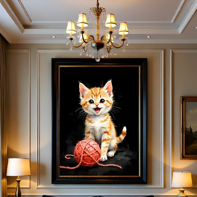 Póster Gatito Juguetón con Estampa de Acuarela de Hilo (Subido por el creador)