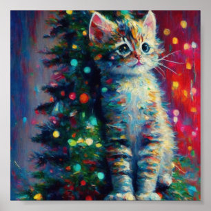 Póster Gatito lindo de Navidad