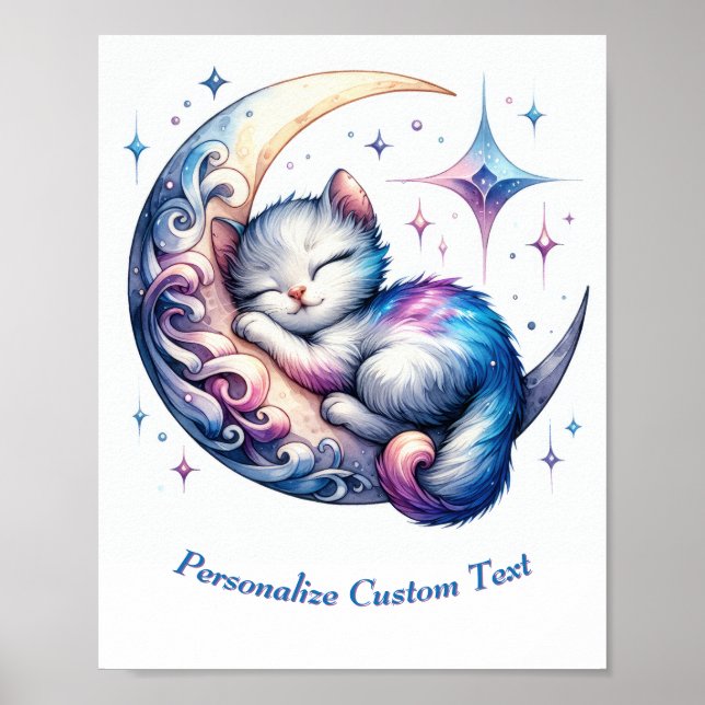 Póster Gatito Lindo Personalizado Durmiendo en la Luna (Frente)