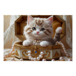 Póster Gatito lindo sentado en una caja de joyas