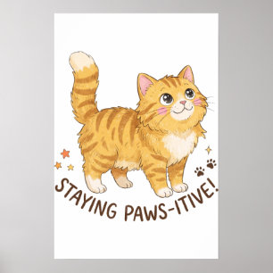 Póster Gatito Naranja Atigrado y Lindo Manteniéndose Posi