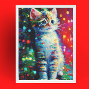 Póster Gatito Navideño Adorable 