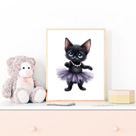 Póster Gatito negro elegante bailarina con tutú púrpura