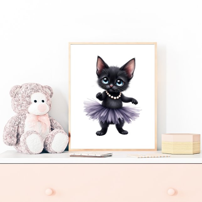 Póster Gatito negro elegante bailarina con tutú púrpura (Subido por el creador)