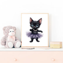 Gatito negro elegante bailarina en tutú morado